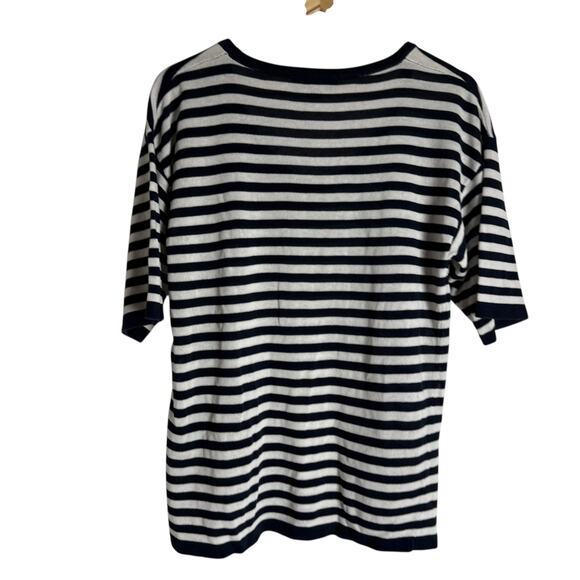 Zara French Striped Scoop Neck Short Sleeve Oversized Linen Blend Tee Size Small - Picture 7 of 7